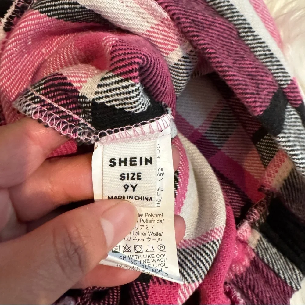 SHEIN Girls Pink Plaid A-Line Skirt Size 9Y Button‎ Front Elastic Waist
